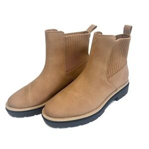 TOMS Cort Chelsea Boot Tan Suede Lug Sole Ankle Boots Pull On Women's Size 8 NEW